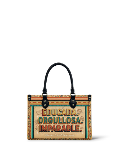 "Educada. Orgullosa. Imparable" ver.4 Small Leather Handbag