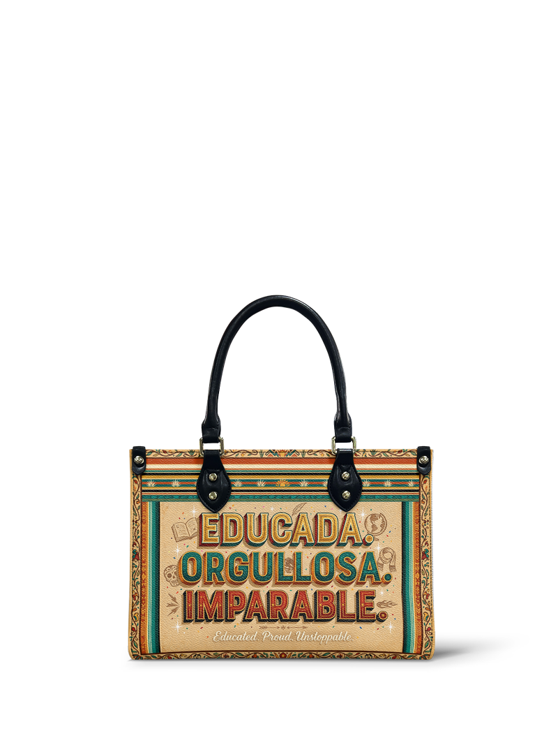 "Educada. Orgullosa. Imparable" ver.4 Small Leather Handbag