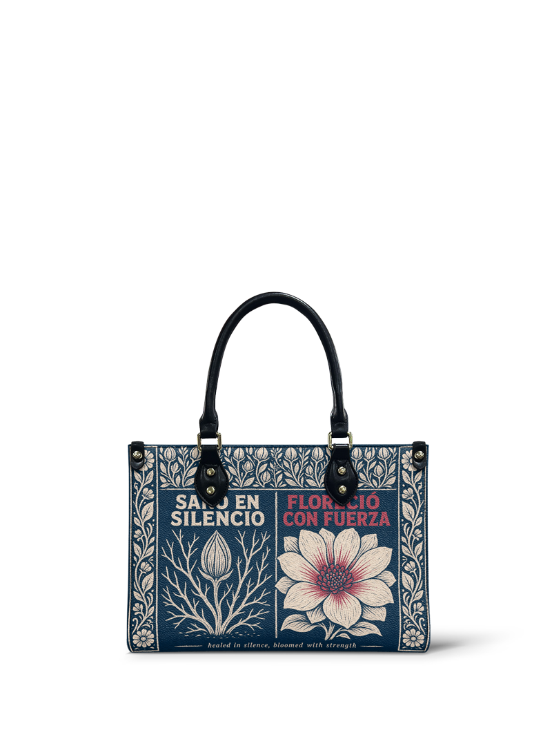 "Sanó en silencio, floreció con fuerza" ver.1 Small Leather Handbag