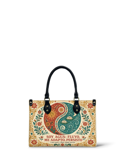 "Soy agua fluyo, me adapto, persisto" ver.5 Small Leather Handbag