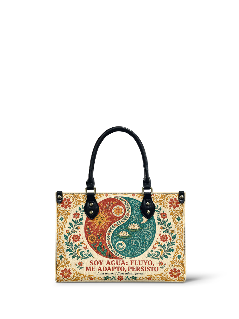 "Soy agua fluyo, me adapto, persisto" ver.5 Small Leather Handbag