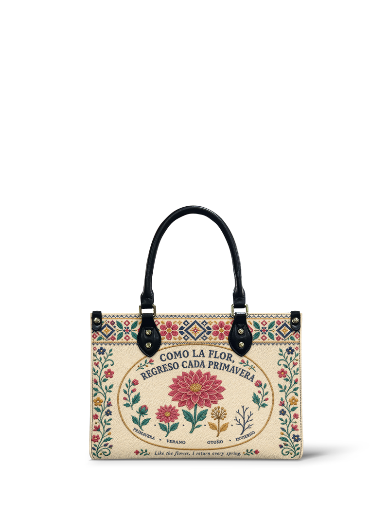 "Como la flor, regreso cada primavera" ver.3 Small Leather Handbag