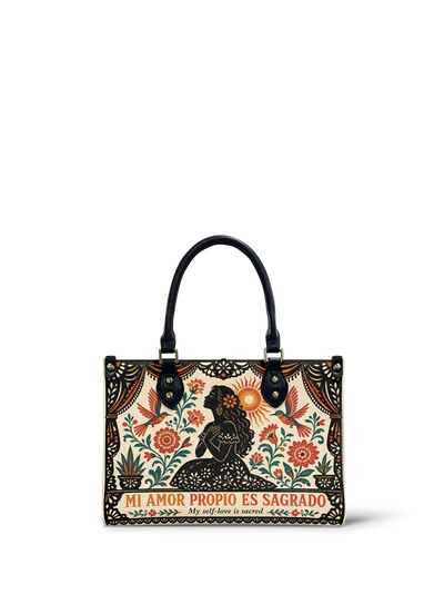 "Mi amor propio es sagrado" ver.5 Small Leather Handbag