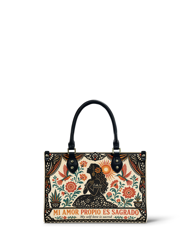 "Mi amor propio es sagrado" ver.5 Small Leather Handbag
